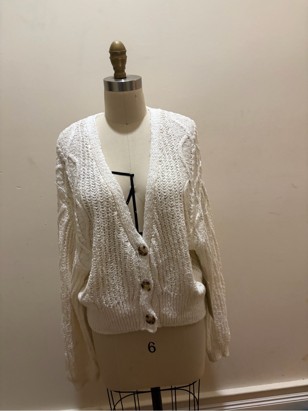 APRICOT Cream Cable Knit Button Cardigan 100% Cotton